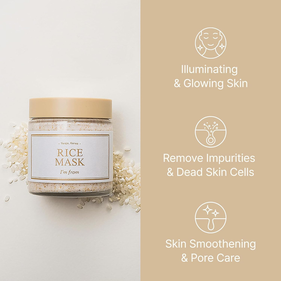 I'M From Rice Mask 3.88 Oz, Gentle Exfoliating Wash Off Facial Mask For Dull, Rough Skin, Pore Clearing, Remove Dead Skin Cells, Uneven Skin Tone, Smooth Skin, Moiustirinzg, Radiant