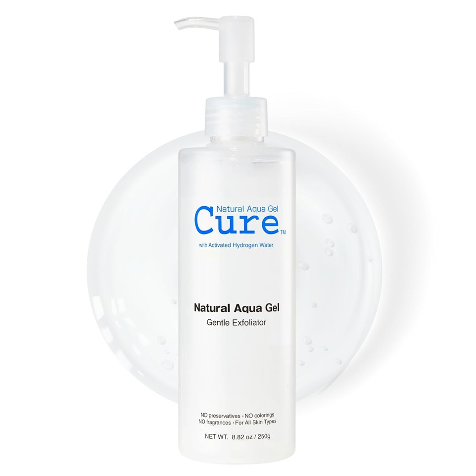 Cure By Toyo | Aqua Gel Gentle Exfoliator | Clear And Softer Skin | Non-Abrasive Face And Body Cleanser | Sensitive Skin | Big Size 8.82Oz