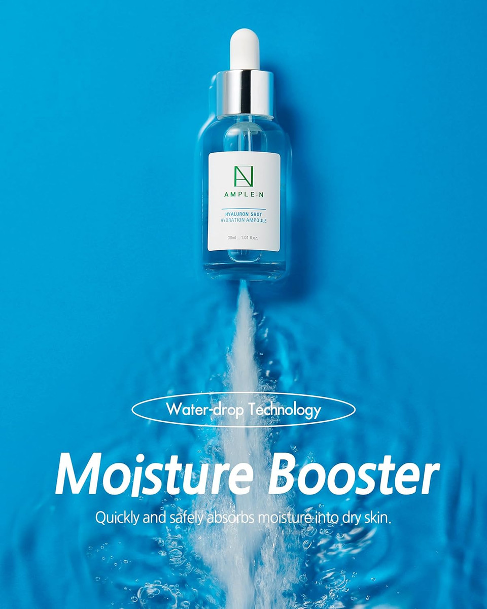 Ample:N Hyaluron Shot Hydration Serum  Plumping Face Serum With Hyaluronic Acid And Xylitol - Ultra Hydrating Moisturizer To Reduce Wrinkles And Restore Vitality And Glow, 3.38 Fl.Oz