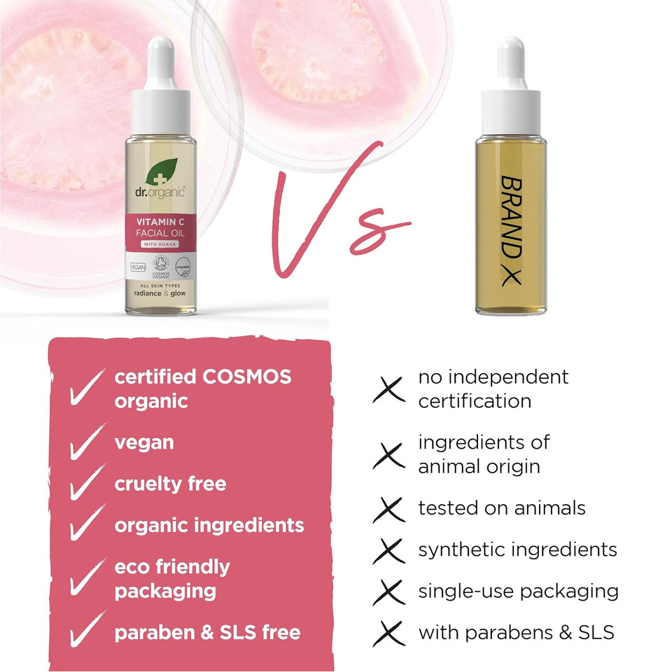 Dr. Organic Guava Vitamin C Moisture Boosting Oil | Hydrating & Brightening For Dull, Dehydrated Skin, With Tropical Guava Extract, 100% Natural Origin, Vegan, 30 Ml / 1 Fl Oz