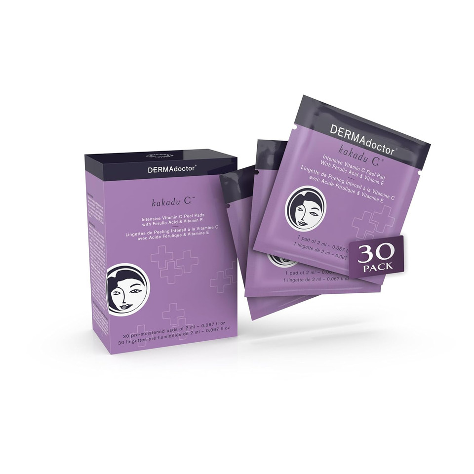 Dermadoctor Kakadu C Dermatologist Formulated Vitamin C Face Peel Pad With Aha & Bha, Exfoliating Pads, Chemical Peel For Face At Home, Brighten, Tighten And Resurface - 30 Count