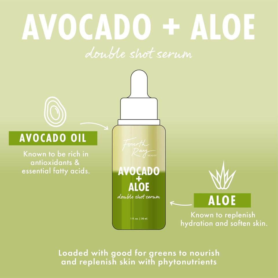 Colourpop Fourth Ray Beauty Avocado + Aloe Double Shot Face Serum - Nourishing & Hydrating Serum With Antioxidant-Rich Avocado Oil & Aloe To Soften Skin (.95 Fl Oz)