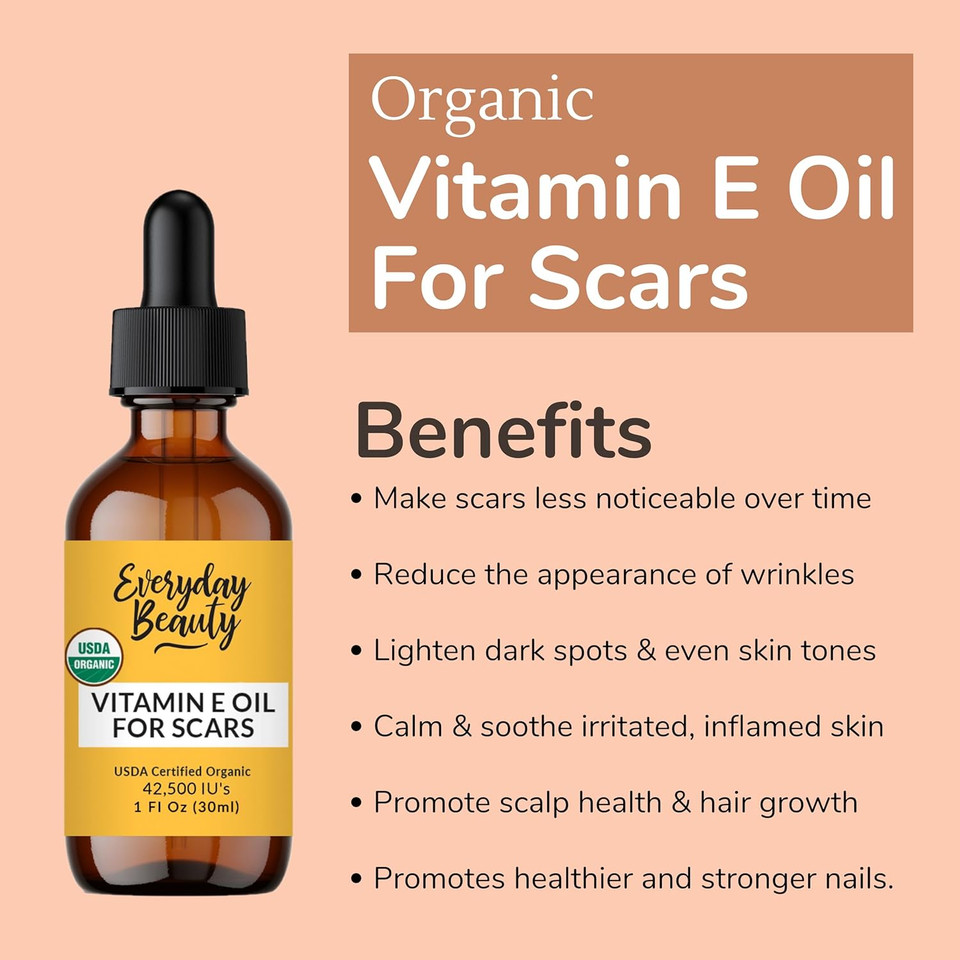 Organic Vitamin E Oil - Heavenly Lavender Scented Usda Certified 100% All Natural Plant Based 2Oz - Lightweight And Great For Scars After Surgery - Reduce Wrinkles, Anti Aging, Lighten Dark Spots