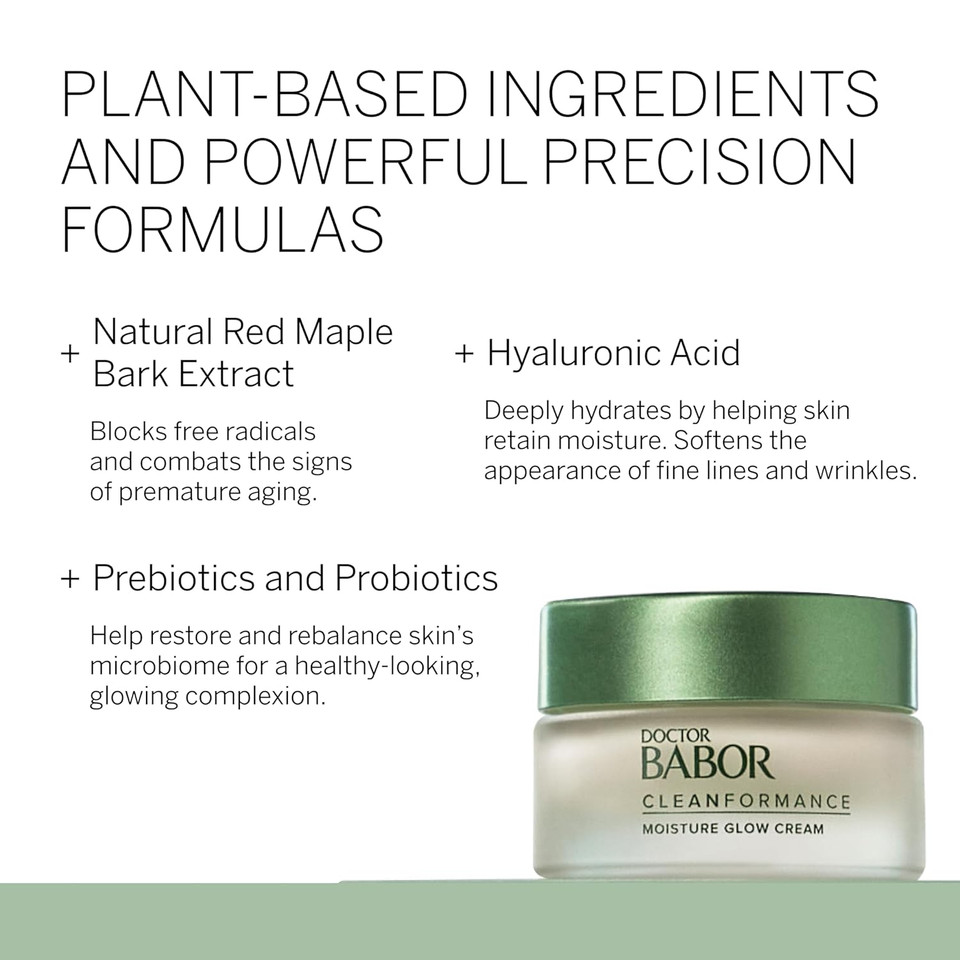 Babor Cleanformance Moisture Glow Cream, Travel Daily Moisturizer With Light-Reflecting Pigments, Instant Glow And Hydration, Prebiotics & Probiotics Facial Cream, Radiant Even Complexion, 0.5 Oz