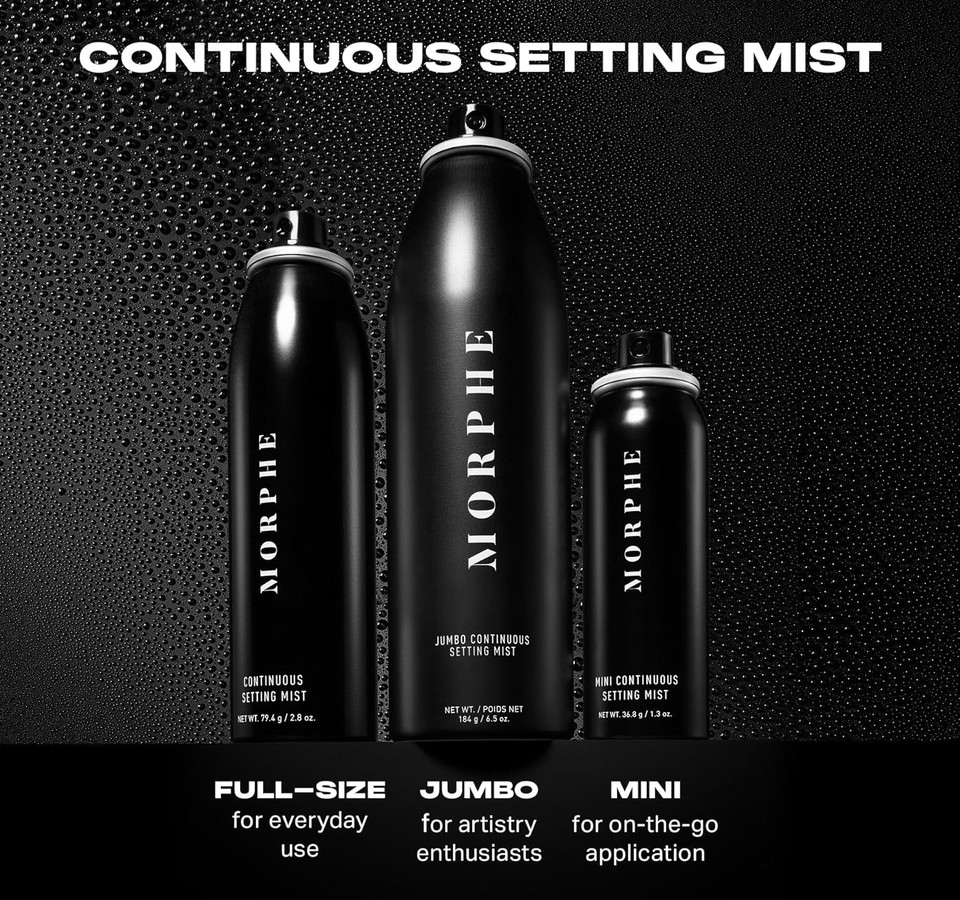 Morphe Jumbo Continuous Setting Spray - Micro-Fine Setting Spray For Makeup With A Radiant Finish - Helps Makeup Resist Caking Or Fading & Increases Wear Of Foundation (6.5 Fl Oz)