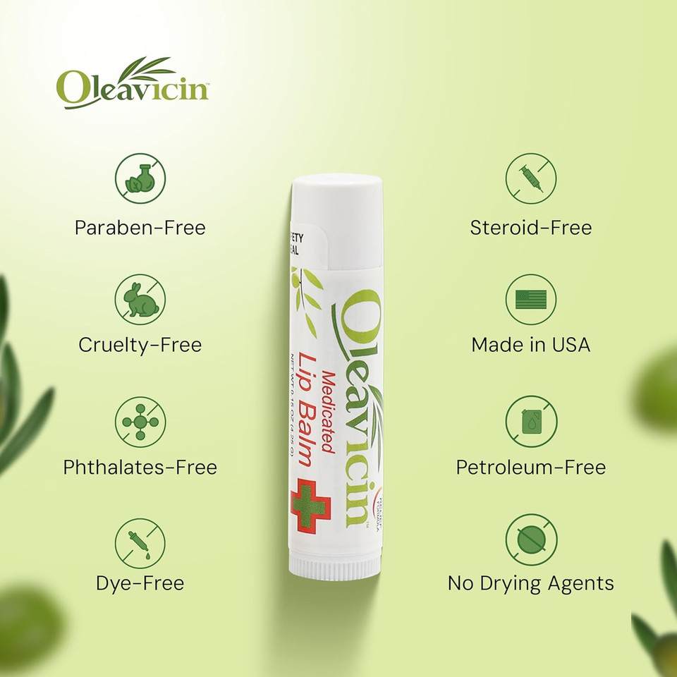 Natural Lip Balm By Oleavicin | Dry Lip Relief | Patented Moisturizing Formula For Chapped Lips | Organic Olive Leaf Extract