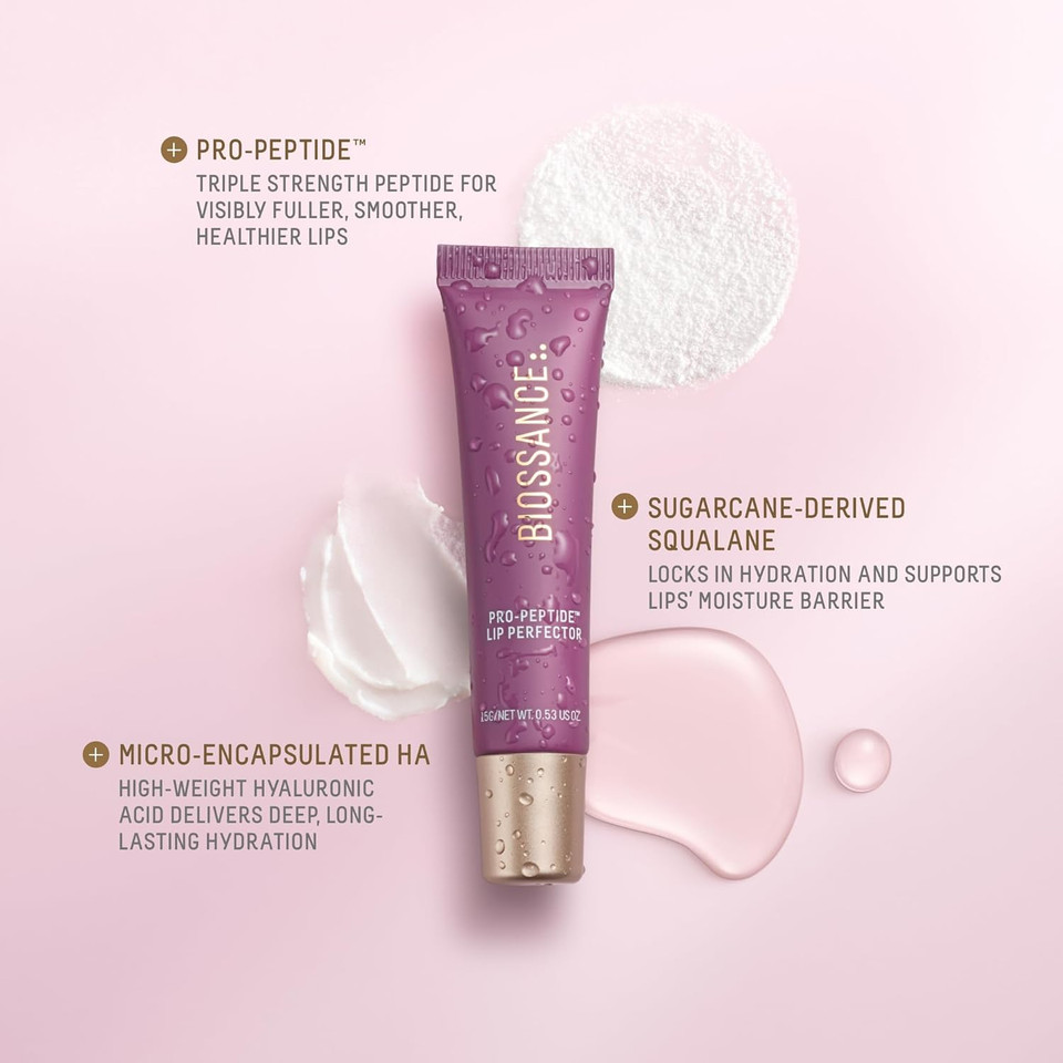 Biossance Pro-Peptide Lip Perfector  Triple-Treat Vegan Lip Balm  Deeply Hydrating With Pro-Peptides & Hyaluronic Acid  Enhances Natural Lip Color  Silky, Glossy Finish Biossance Pro-Peptide Lip Perfector  Triple-Treat Vegan Lip Balm  Deeply Hydrating With Pro-Peptides & Hyaluronic Acid  Enhances Natural Lip Color  Silky, Glossy Finish