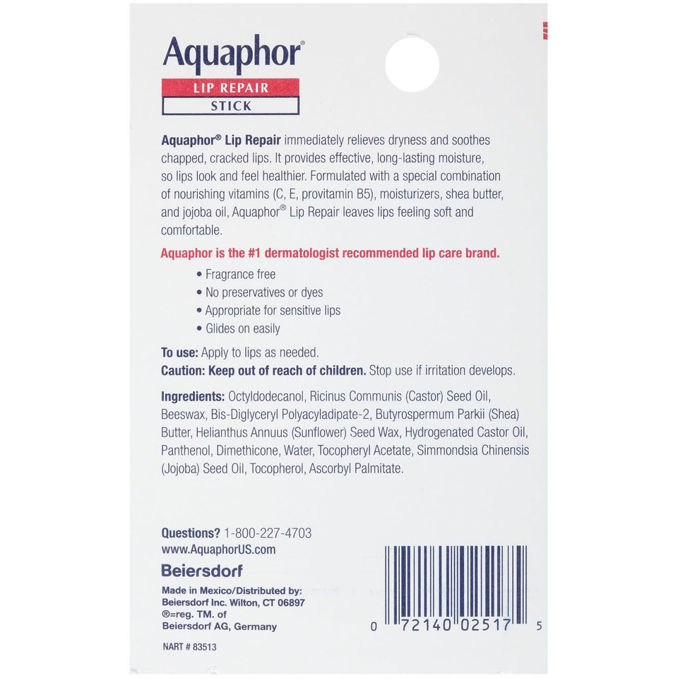Aquaphor Lip Balm Set With Jojoba Oil And Shea Butter, Lip Repair Stick (2 X 0.17 Oz) + Repair Stick With Sunscreen Spf 30 (2 X 0.17 Oz), Fragrance Free, Paraben Free, Immediately Relieves Dryness