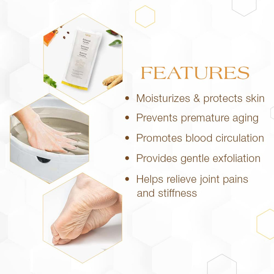 Gigi Botanical Paraffin Wax Refill With Jojoba Oil  Block For Hands & Feet, Moisturizing Spa-Grade For Paraffin Bath & Therapy Machine, 16 Oz
