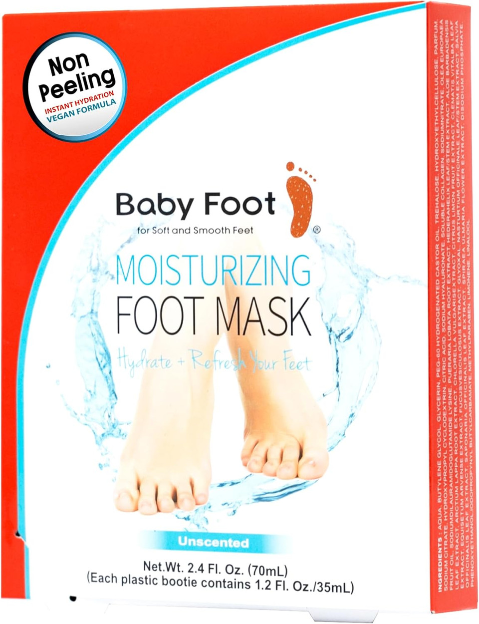Baby Foot Unscented Non-Peel Moisturing Mask  Hydrate And Refesh In 15-Minute - No Pain Feet Treatment - For Men And Women - Smooth And Rich Moisturizer For Baby Soft Feet