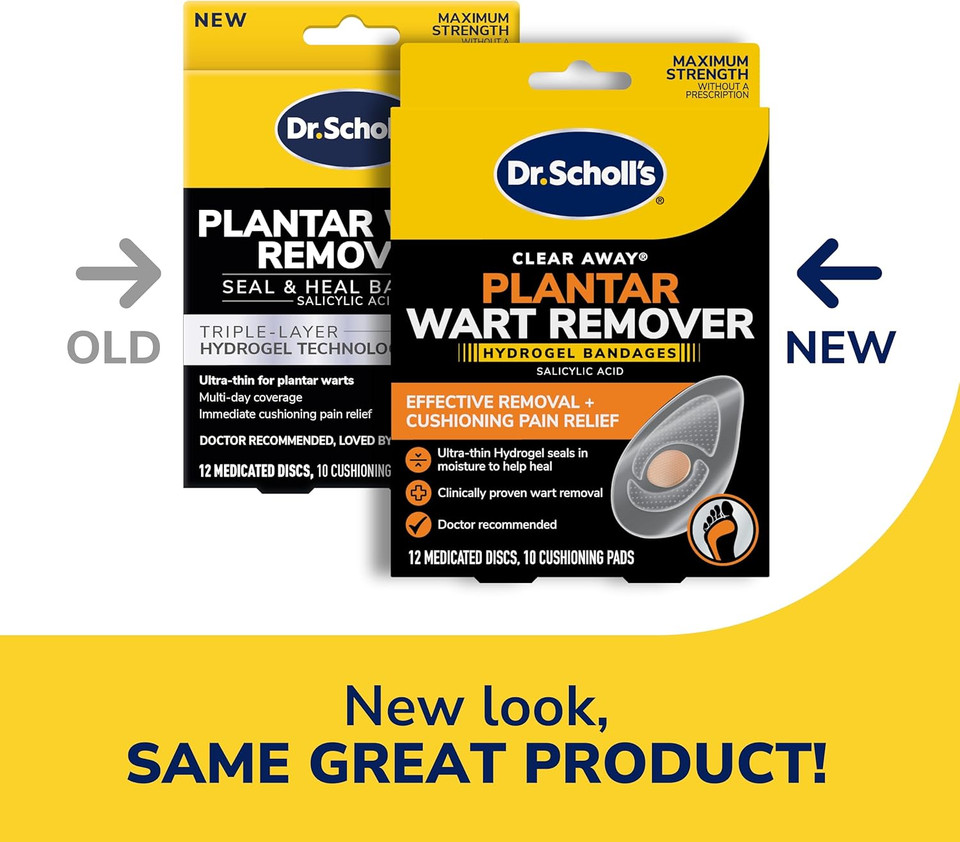 Dr. Scholl'S Clear Away Plantar Wart Remover Hydrogel Bandages For Feet - Clinically Proven Effective Wart Removal And Cushioning Pain Relief, Comfortable Multi-Day Coverage Patches