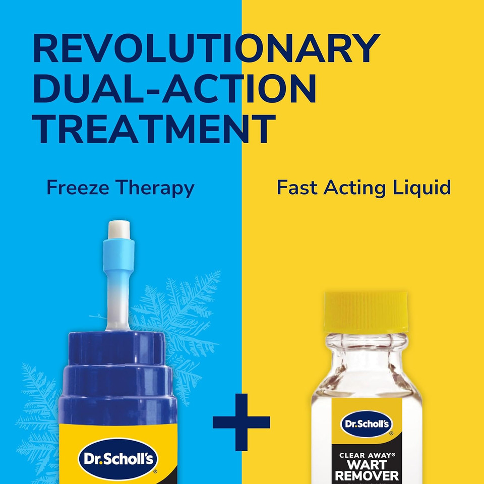 Dr Scholl'S Dual Action Freeze Away Wart Remover, 8 Ct  Twice As Effective As Freezing Alone On Larger Warts, Fast-Acting Treatment For Common And Plantar Wart Removal, Safe To Use On Kids Ages 4+