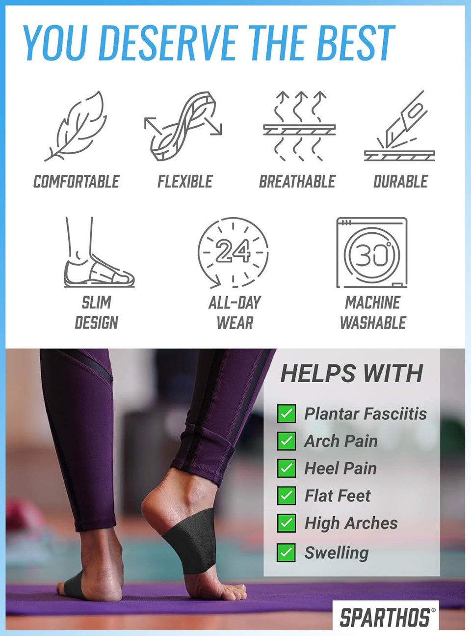 Sparthos Plantar Fasciitis Support - Arch Compression Sleeve - Foot Feet Brace, Ankle Pain Relief, Night Splint - Planter Plantars Fascitis Faciatis - For Men And Women (Gray-Xl)