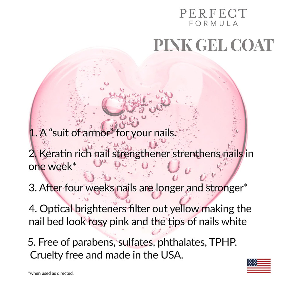 Perfect Formula Clear Gel Coat - Nail Strengthener, Keratin Treatment, Clear Nail Polish - Strengthener For Damaged Nails - Made In The Usa .60 Fl Oz