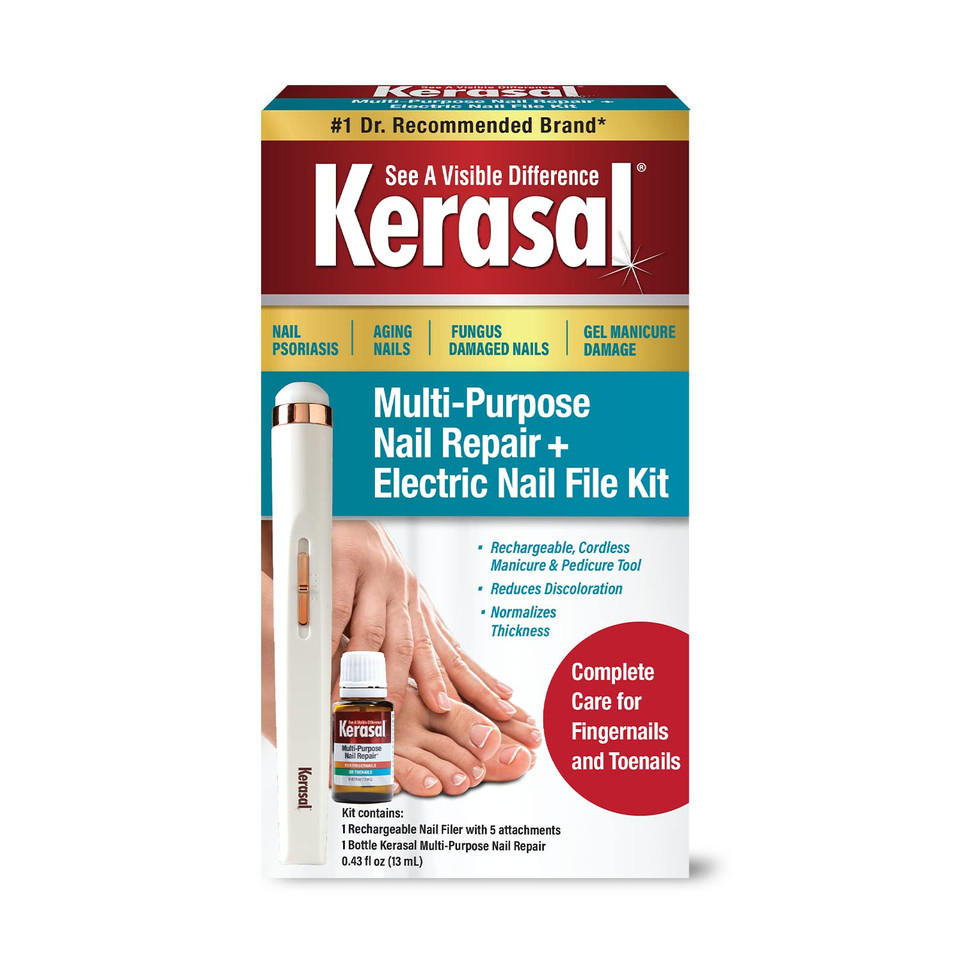 Kerasal Multi-Purpose Nail Repair And Electric Nail File Kit - Nail Repair For Damaged Nails - Nail Care Kit Includes 0.43 Fl Oz Solution And Electric Nail File