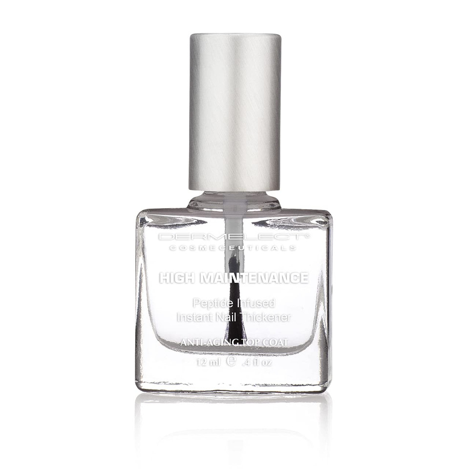 Dermelect High Maintenance Instant Nail Thickener - Nailcare Top Coat With Keratin Protein Peptides, Strengthening, Hardening Protective High Shine Treatment For Weak, Thin, Damaged Nails 0.4 Oz