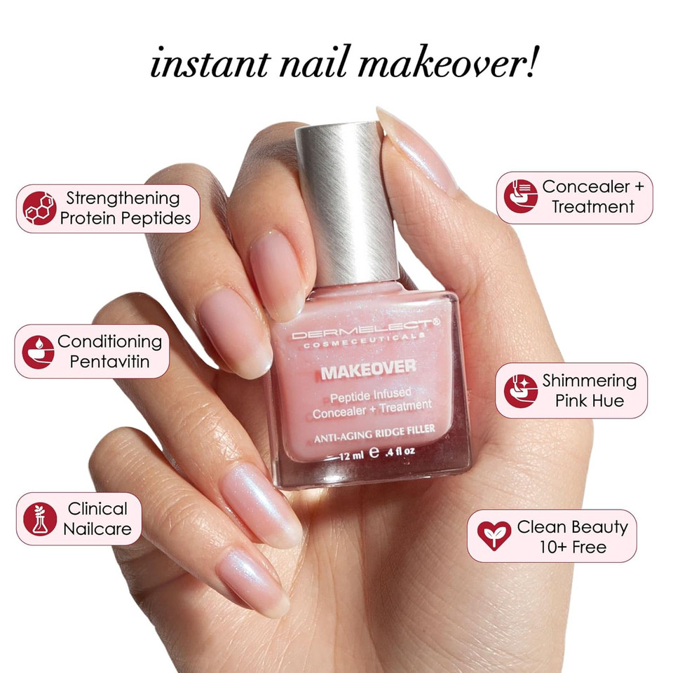 Dermelect Makeover Ridge Filler - Award-Winning Nail Treatment, Strengthens, Moisturizes, Conceals Imperfections, Keratin & Peptide Enriched, For Healthy, Smooth Nails 0.4 Oz