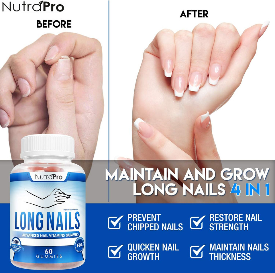 Nutrapro Nail Growth Vitamins For Stronger Nail - No More Chipped Nails.Nail Strengthener And Growth Supplement Gummies  Grow Strong Long Nails With Biotin And Collagen Gummies