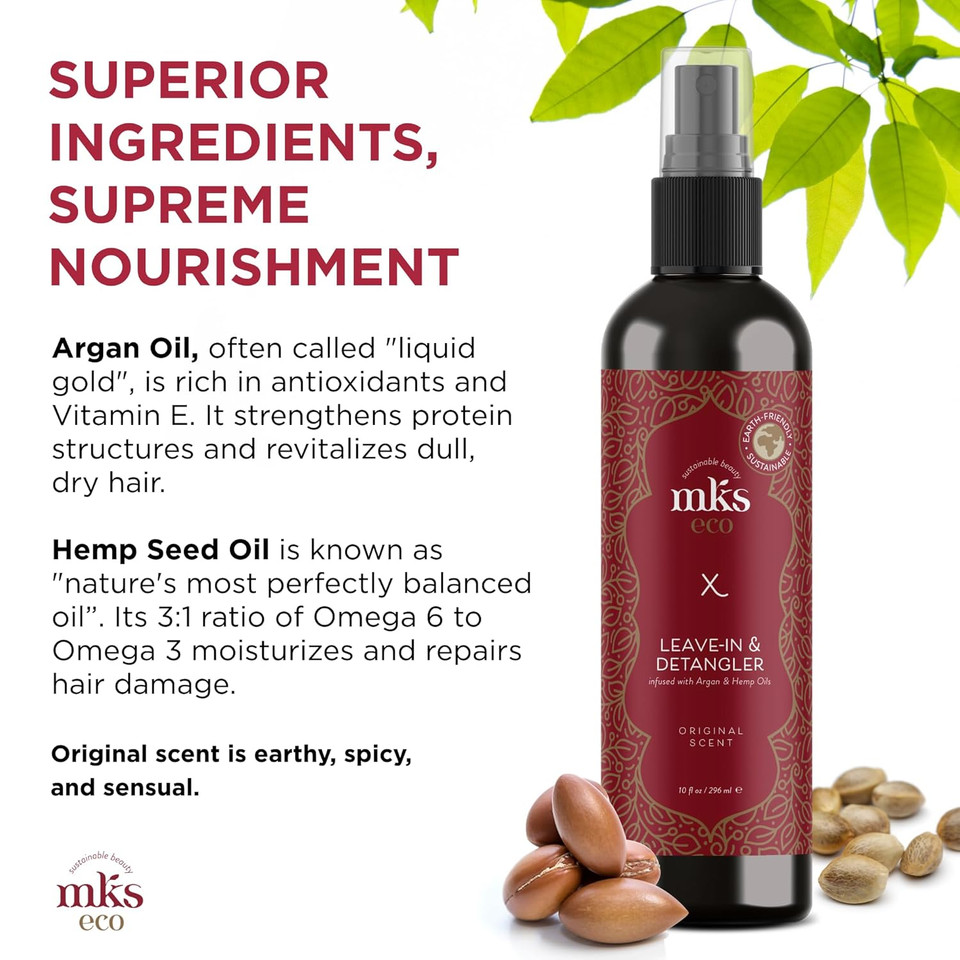 Mks Eco X - Leave-In Treatment & Detangler - Moroccan Argan Oil, Hemp Seed Oil - Vegan & Cruelty Free