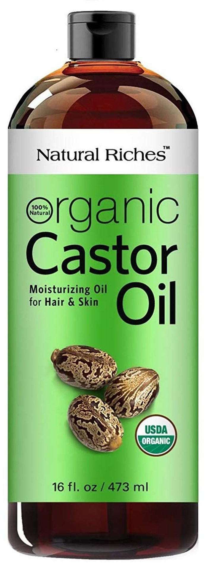 Natural Riches Organic Castor Oil - Cold Pressed, Usda Certified For Hair Growth, Thicker Eyelashes, Eyebrows - Moisturizes Dry Skin And Hair, Helps With Dandruff - Hexane-Free, 16 Fl. Oz