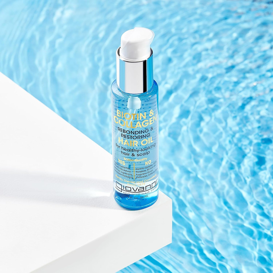 Giovanni Biotin & Collagen Hair Oil - Rebonding & Restoring, Vegan, Cruelty-Free, Infused With Natural Botanical Ingredients, Salon-Quality, For Healthy-Looking Hair & Scalp - 1.9 Oz