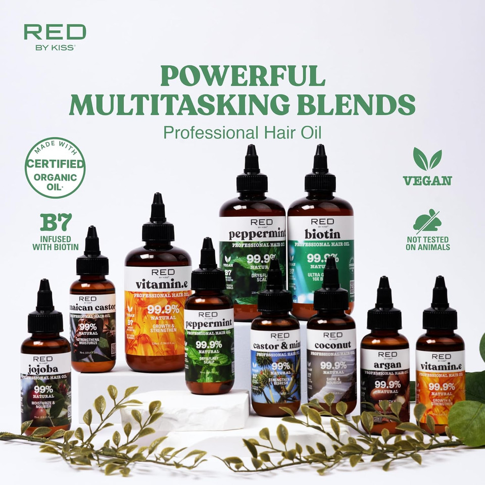 Red By Kiss Professional 99.9% Natural Hair Oil, Organic Vegan Oil Blend For Shine & Nourish Hair, Biotin Infused, Moisturize Hydration & Smooth Hair (Coconut, 2.5 Fl Oz)