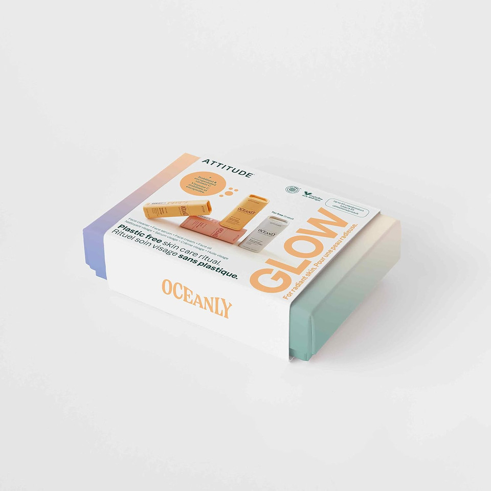 Attitude Oceanly Radiant Skin Daily Facial Care Routine Box Set, Ewg Verified, Plastic-Free, Plant And Mineral-Based Ingredients, Vegan And Cruelty-Free, Phyto Glow, Set Of 4 Travel Size Bars