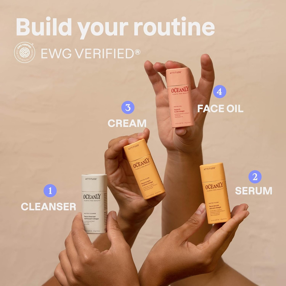 Attitude Oceanly Radiant Skin Daily Facial Care Routine Box Set, Ewg Verified, Plastic-Free, Plant And Mineral-Based Ingredients, Vegan And Cruelty-Free, Phyto Glow, Set Of 4 Travel Size Bars