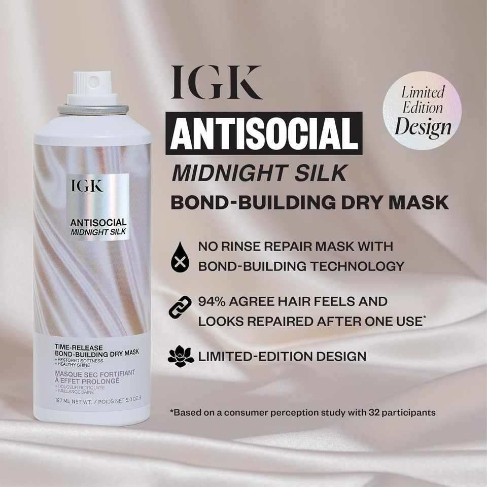 Igk Antisocial Overnight Bond-Building Dry Hair Mask | No-Rinse Leave-In Treatment For Damaged Hair | Strengthens, Smooths & Softens | Vegan, Sulfate-Free, Color-Safe