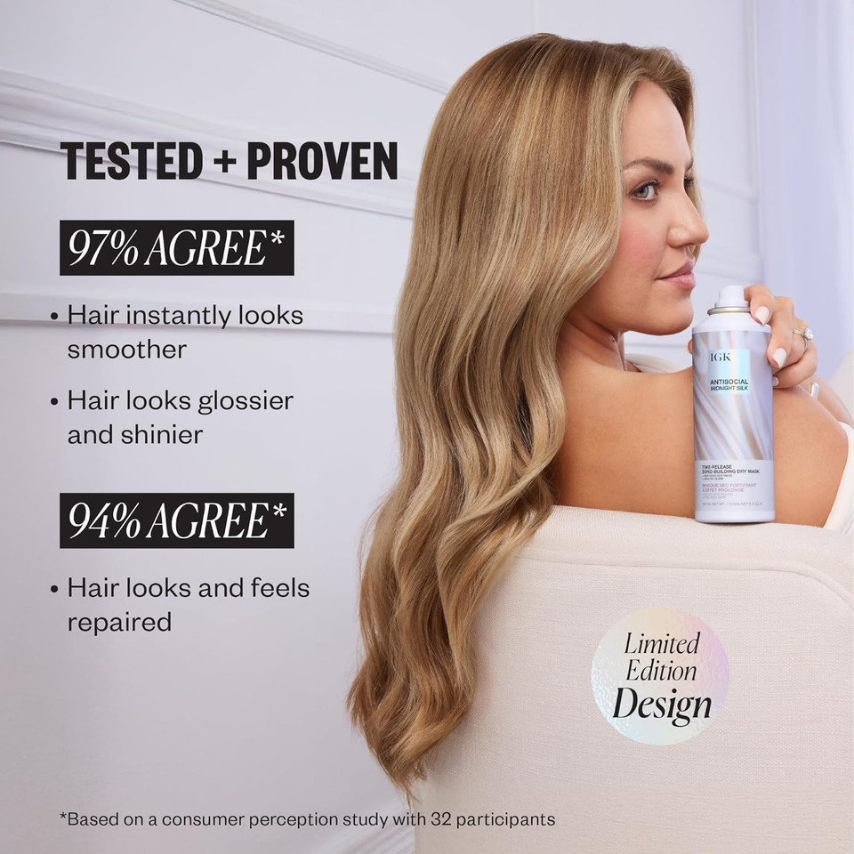 Igk Antisocial Overnight Bond-Building Dry Hair Mask | No-Rinse Leave-In Treatment For Damaged Hair | Strengthens, Smooths & Softens | Vegan, Sulfate-Free, Color-Safe