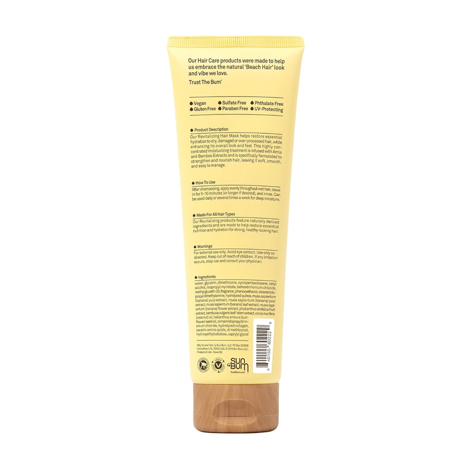 Sun Bum Revitalizing Deep Conditioning Hair Mask - Moisturizing And Restoring Treatment For Damaged Hair - Strengthening - Smoothing And Nourishing Formula - Vegan And Cruelty Free - 6 Oz