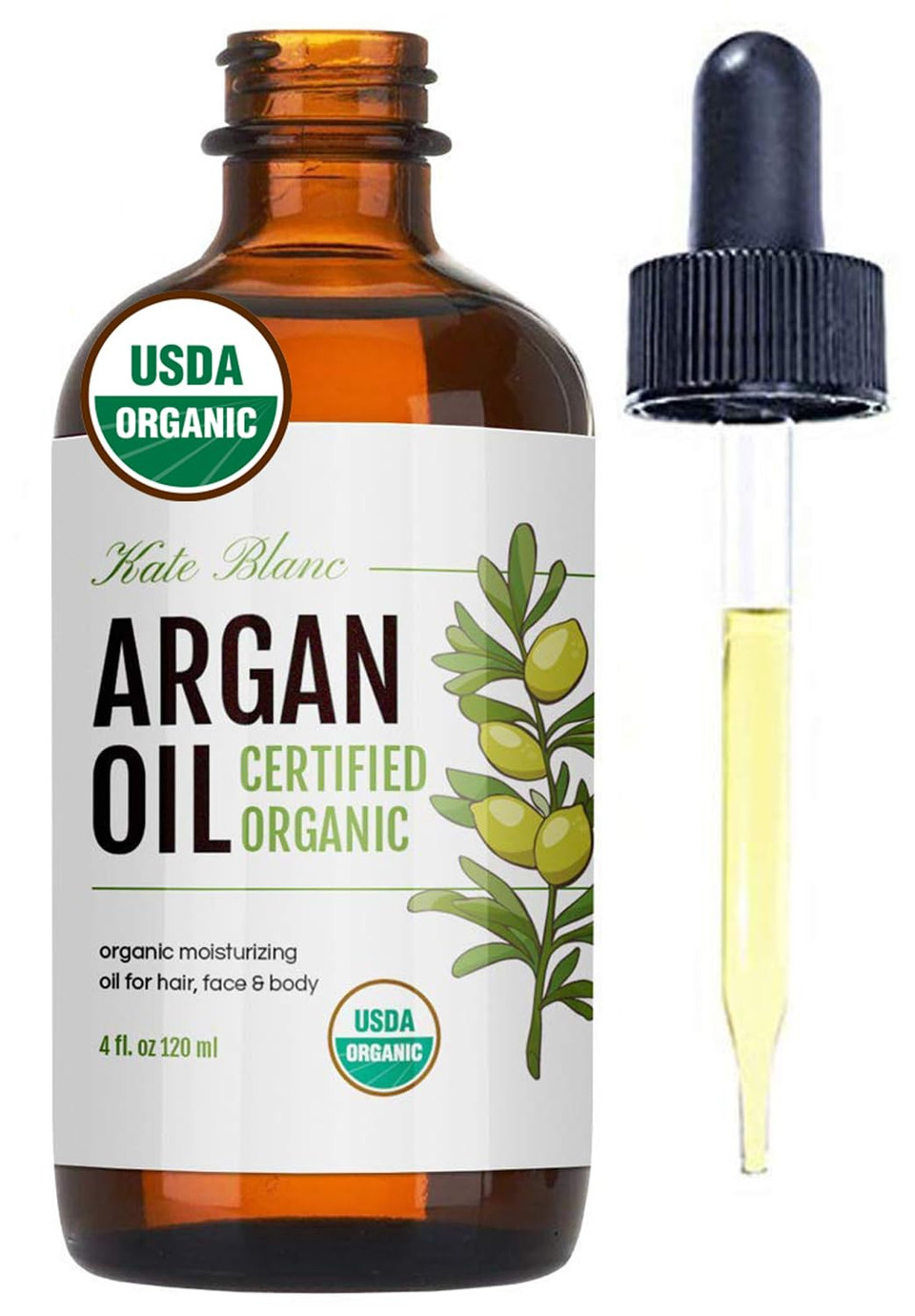 Kate Blanc Cosmetics Argan Oil For Hair, Face & Skin From Morocco (4Oz, Usda Certified Organic, Cold Pressed & 100% Pure, Light) Kate Blanc Cosmetics Argan Oil For Hair, Face & Skin From Morocco (4Oz, Usda Certified Organic, Cold Pressed & 100% Pure, Light)