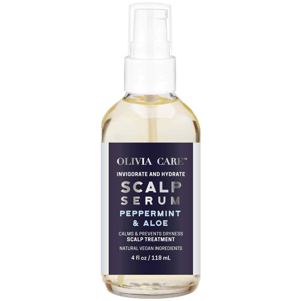 Peppermint & Aloe Hair Scalp Serum By Olivia Care - Natural & Vegan Ingredients - Invigorate, Soothe, Calm, Hydrating Scalp Treatment - Prevent Dryness - 4 Fl Oz