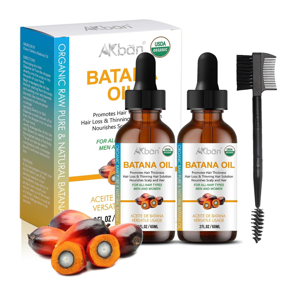 Batana Oil For Hair Growth, Dr Sebi 100% Pure & Natural Organic Batana Oil From Honduras - For Thicker & Stronger Hair, Nourishes Damaged Hair - 2 Fl Oz + 2 Fl Oz