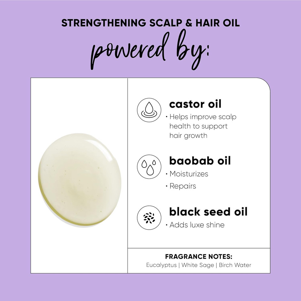 Hask Texture Series Strengthening Scalp & Hair Oil With Castor, Baobab & Black Seed Oils For Curly, Coily & Kinky Hair, Gluten-Free, Sulfate-Free, Cruelty-Free  4 Fl Oz