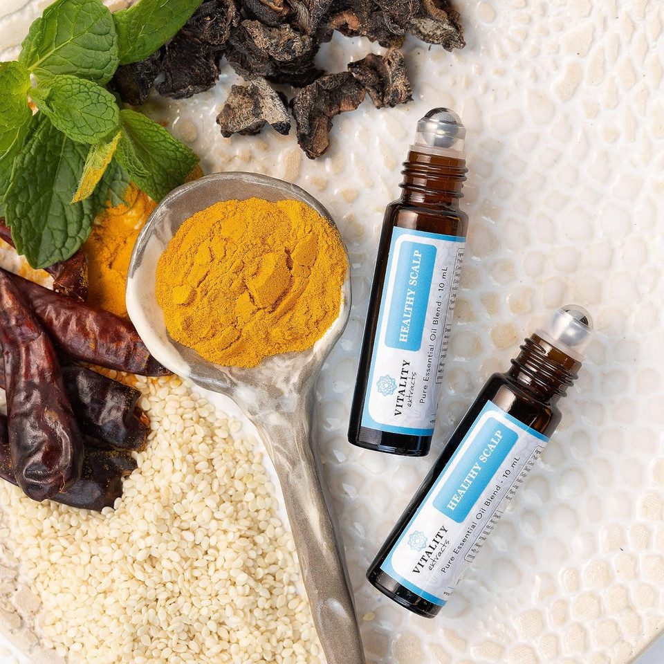 Vitality Extracts Healthy Scalp Essential Oil Blend - 10Ml Roll-On, Cleanse, Hair Growth, Amla Oil, Ayurvedic, Hair Repair, Strengthening