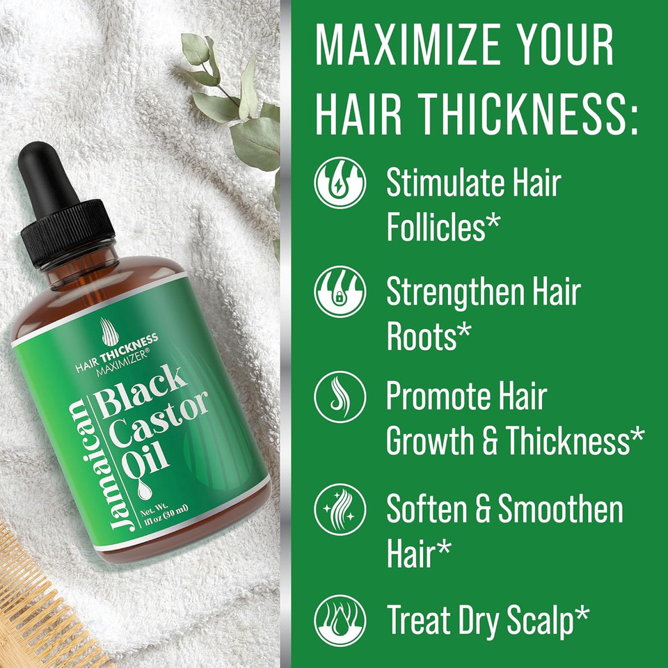 Jamaican Black Castor Oil For Hair Growth. Strengthens & Hydrates Thinning, Dry Hair For A Healthier-Looking Scalp. For Women & Men  Vegan & Unscented 1Oz Serum