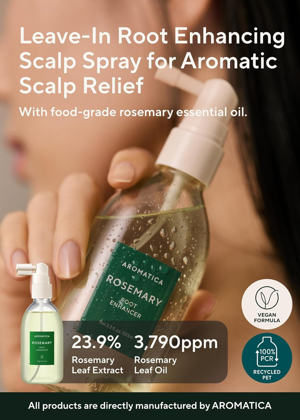 Aromatica Root Enhancer Rosemary Water Spray For Hair Growth  Korean Hair Care Oil For Scalp Detox  Flaky & Itchy & Dry Scalp Treatment  Free From Sulfate, Silicone, And Paraben (3.38Oz)