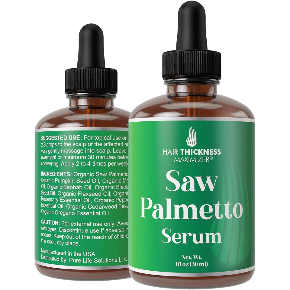 Saw Palmetto Serum For Hair Growth And Thickening - With Rosemary, Peppermint, Pumpkin Seed Oils. Vegan Moisturizing And Strengthening Scalp Treatment For Women, Men, Weak, Dry, Frizzy Hair 2Oz
