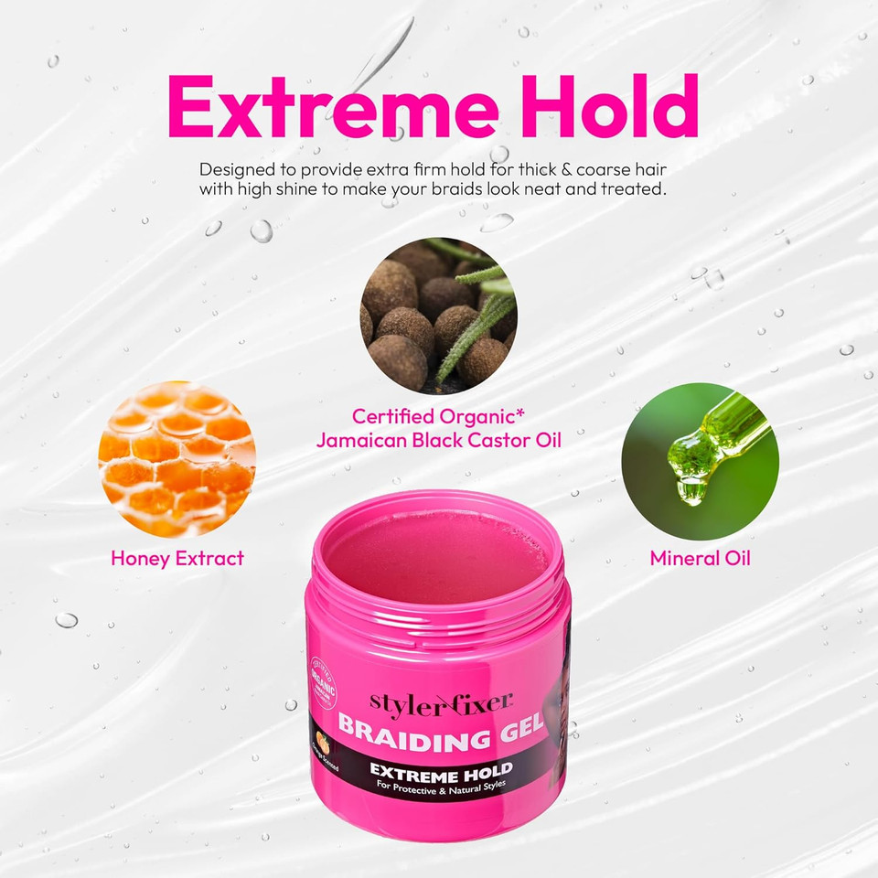 Red By Kiss Braiding Gel Extreme Hold Styler Fixer For Box Braids & Cornrows, Hydrating, Conditioning, Long-Lasting Frizz Control, 4C Moisturizing, Nourishing High Shine (16 Fl. Oz.)