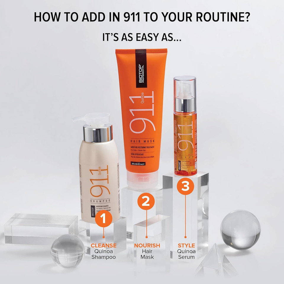 Biotop Professional 911 Quinoa Smoothing Serum - Hair Serum For Frizzy And Damaged Hair To Repair And Promote Shine - Uv + Heat Protectant (2.2 Oz / 65Ml)