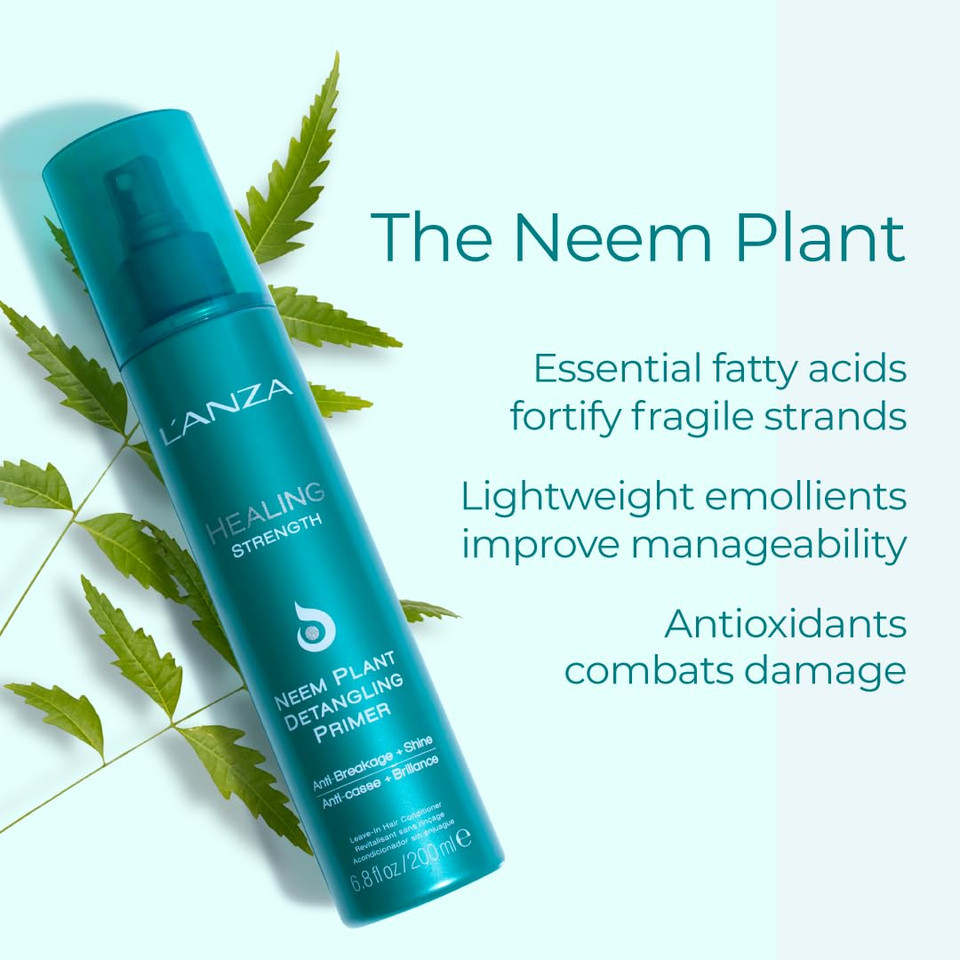 L'Anza Neem Plant Detangling Hair Primer, Detangler Spray & Heat Protection, Leave-In Anti Frizz Detangling Hair Spray, Protects Weak, Fragile Locks Against Split Ends & Frizz Control, New Bottle
