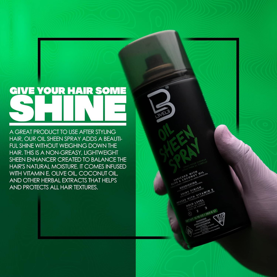 L3 Level 3 Oil Sheen Spray - Adds Shine To Hair After Styling - Infused With Vitamin E, Olive And Coconut Oil And Herbal Extracts Level Three Oil Shine Spr