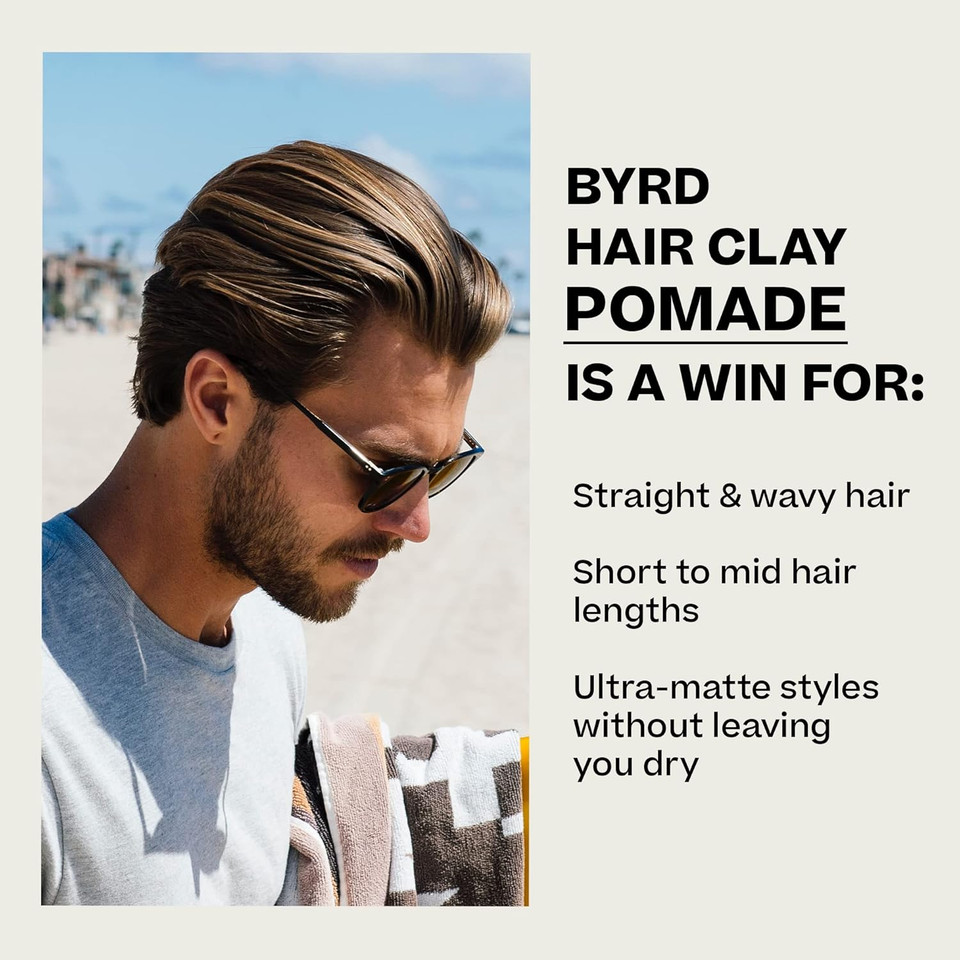 Byrd Hair Clay Pomade  Strong Hold, Ultra Matte Finish, Add Volume And Sculpt To All Hair Types, 3.35 Oz