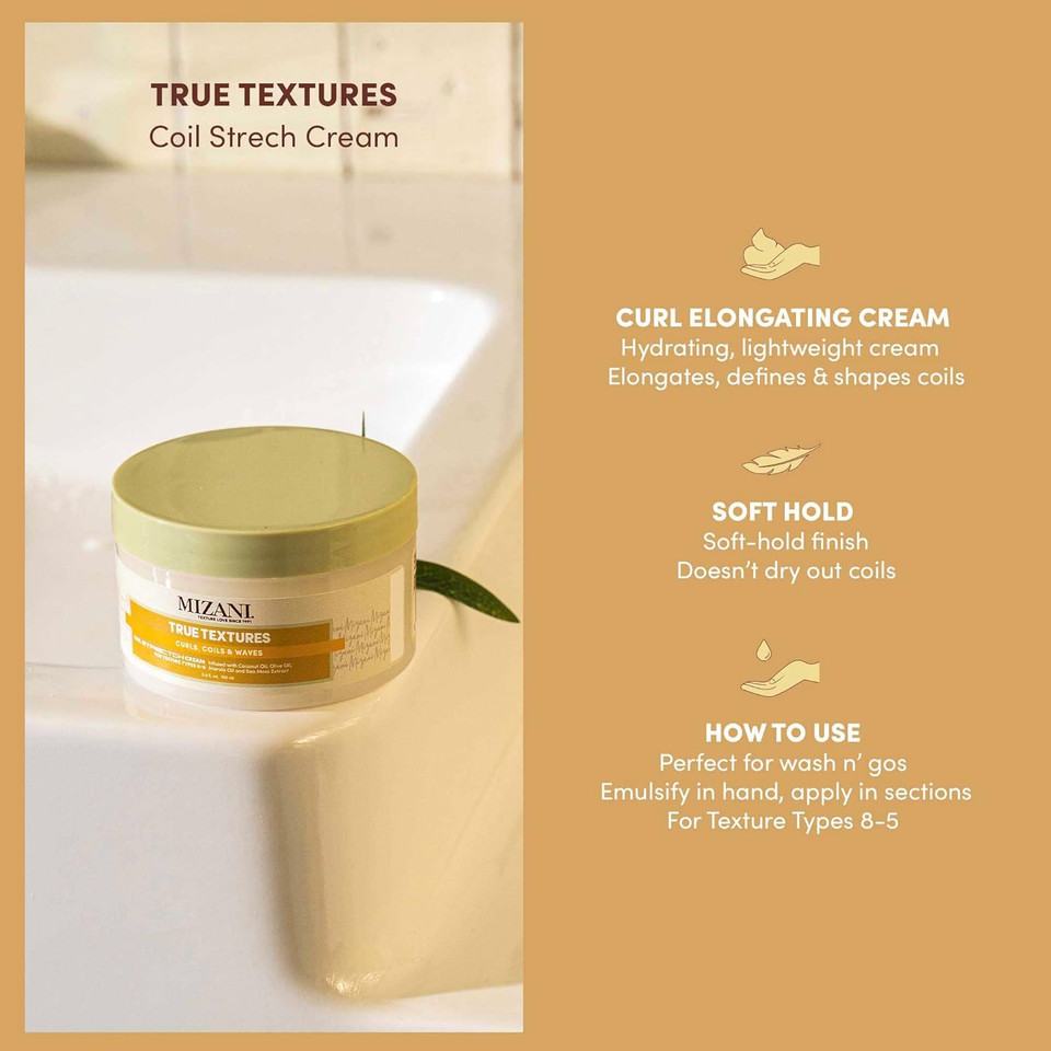 Mizani True Textures Coil Stretch Cream - Soft Hold Curl Shamping Cream, Non-Drying For Curly & Coily Hair