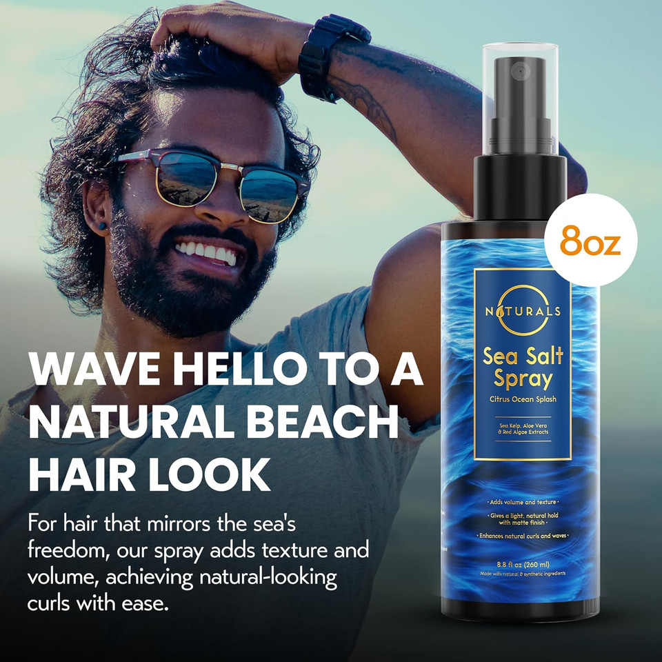 Sea Salt Water Spray For Men - Texturizing Spray Wavy Hair Products - Tropical Coconut Bliss, 8 Oz