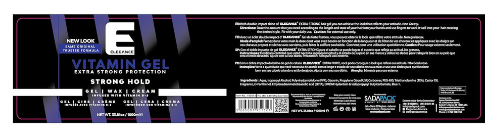 Elegance Vitamin Gel, 33.8 Oz, Infused With Vitamin Pro-Vb-5, Strong Hold Gel, Maximum Hair Protection And Natural Long Lasting Shine