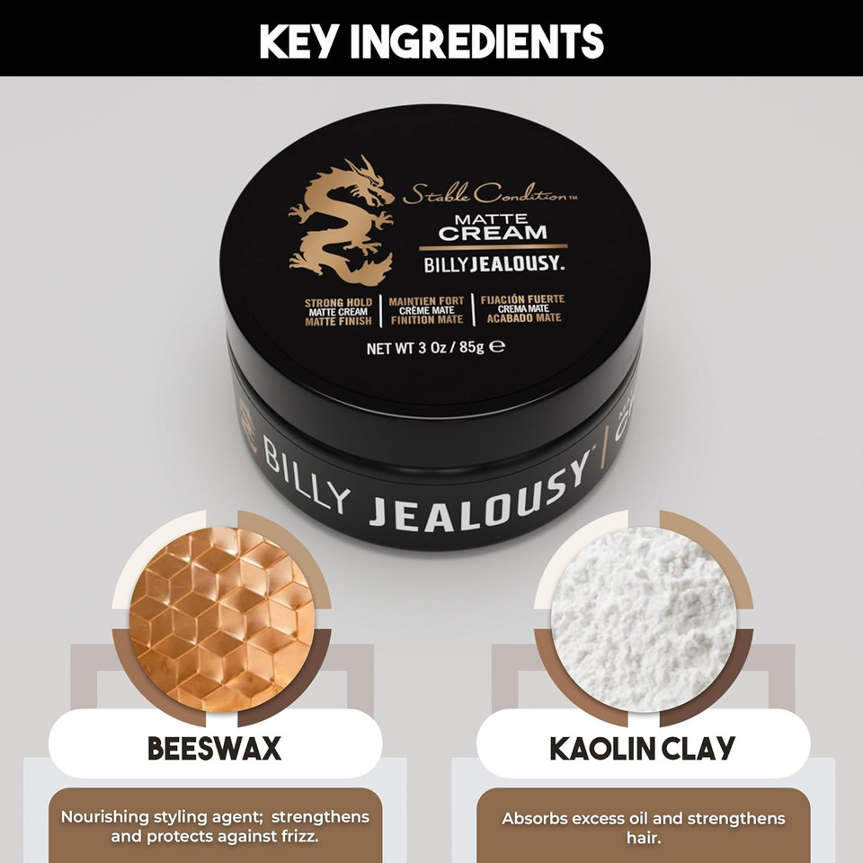 Billy Jealousy Stable Condition Matte Cream For Men With Natural Hold And Matte Finish, Reworkable, Lightweight, Water Based Hair Styling Product, Vanilla & White Musk Scent, 3 Oz
