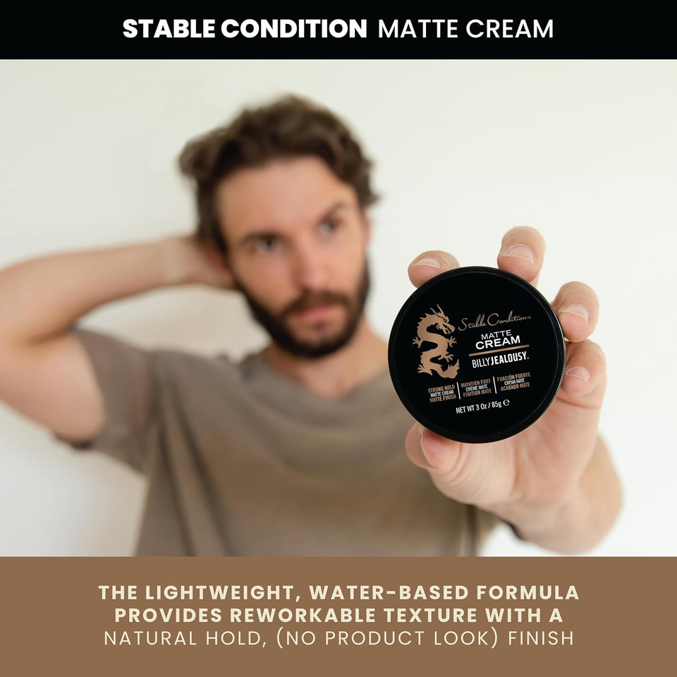 Billy Jealousy Stable Condition Matte Cream For Men With Natural Hold And Matte Finish, Reworkable, Lightweight, Water Based Hair Styling Product, Vanilla & White Musk Scent, 3 Oz