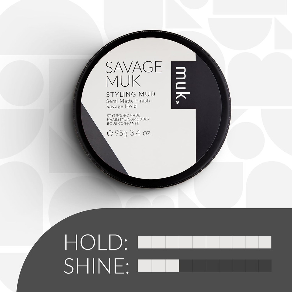 Muk. Savage Hair Styling Mud For Medium To Coarse Hair - Semi Matte Flexible Hold With Humidity Resistance. Water Soluble Hair Mud For Texture, Volume & Extreme Styling Mud. Never Flakes, 95G